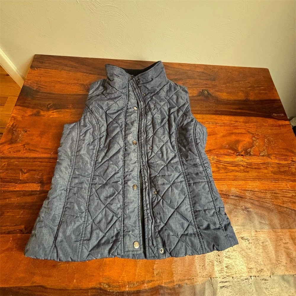 Coldwater‎ Creek Womens Puffer Vest Blue Diamond Quilted Mock Neck Size S